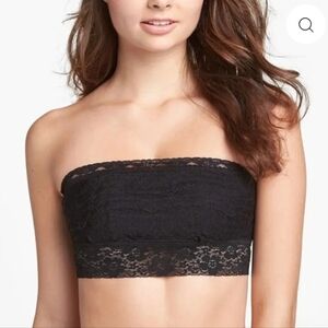 🌷Free People Bandeau Scallop Lace L Black NWT